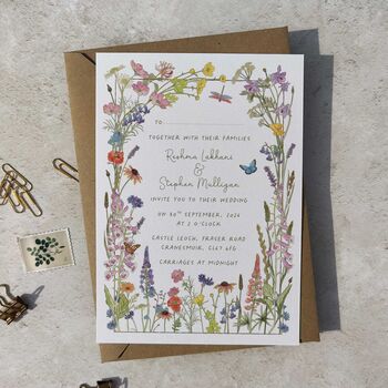 Cottage Garden Wildflowers A5 Wedding Invitation, 5 of 7