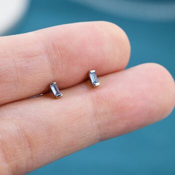 Extra Tiny Aquamarine Blue Baguette Cz Screw Back Earrings, 9 of 11