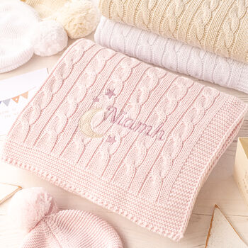 Personalised Grey Baby Blanket – Moon And Stars Name Embroidery, 5 of 12