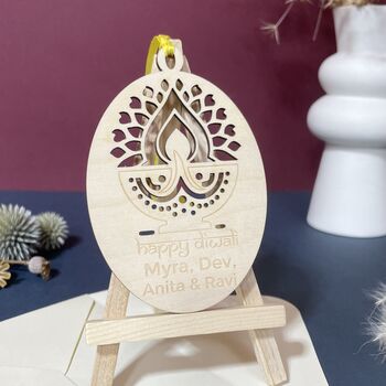 Personalised Wooden Diya Diwali Card, 2 of 8