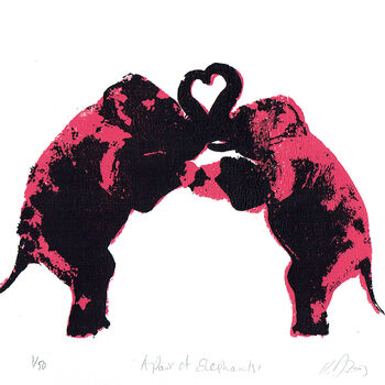 A Pair Of Elephants Screen Print Love Valentines, 2 of 2