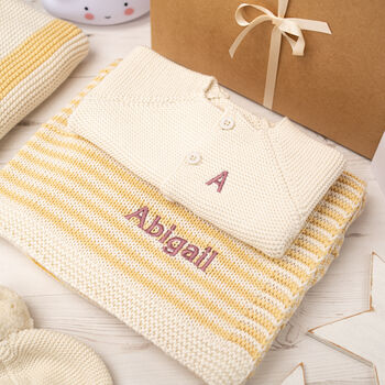 Unisex Sunny Yellow And Cream Knitted Baby Gift Box, 2 of 11