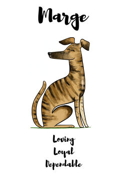 Whippet Personalised Dog Name And Personality Print, 3 of 6