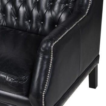 Black Leather Buttoned Three Seater Sofa, 2 of 2