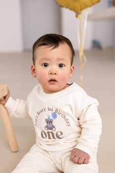 'Beary First Birthday' Personalised Embroidered First Birthday Sweatshirt In Six Colours, 2 of 9
