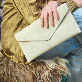 Personalised Suede Leather Envelope Clutch Bag, 7 of 12