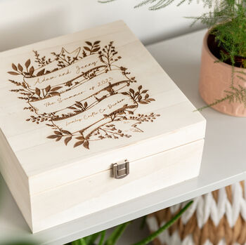 Engraved Botanical Wedding Keepsake Wooden Box, 2 of 3