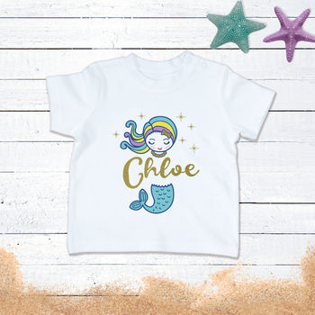 Glitter Mermaid Personalised Girl T Shirt, 2 of 2