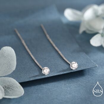 Minimalist Cz Threader Earrings In Sterling Silver, 3 of 11