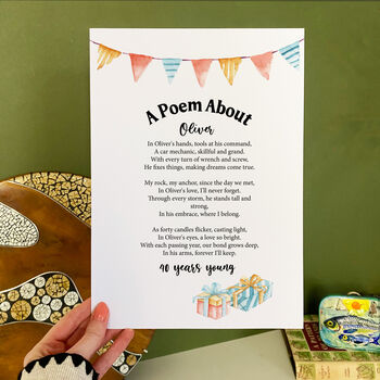 Personalised 40th Birthday Gift Print Special Poem, 2 of 5