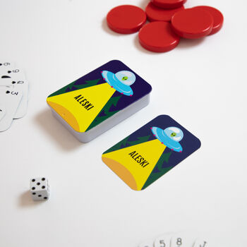 Personalised Ufo Playing Cards In A Tin, 2 of 8