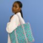 Blue Flower Motif Tote Bag, thumbnail 1 of 2