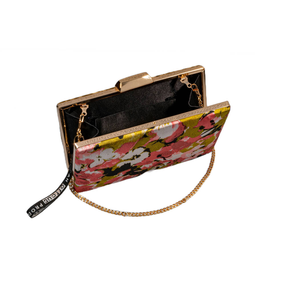 Evening Box Clutch Pink Floral Velvet Sling By KAPDAA The Offcut Company