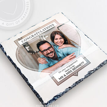 Congratulations Personalised Rock Photo Slate Couples Engagement Gift, 2 of 6