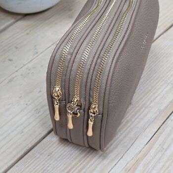 Triple Zip Cross Body Bag In Khaki, 4 of 4
