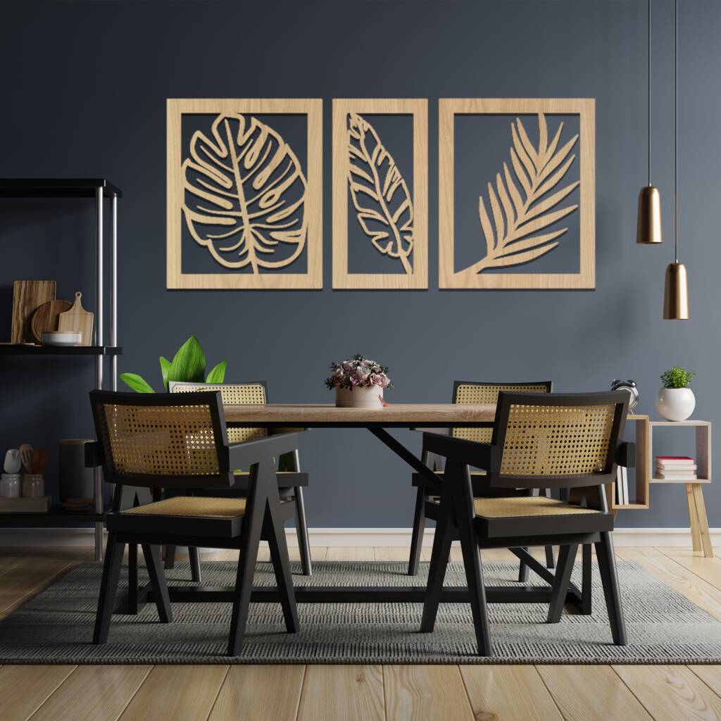 098 Three Panels Wooden Leaves Wall Art Home Decor, 1 of 9