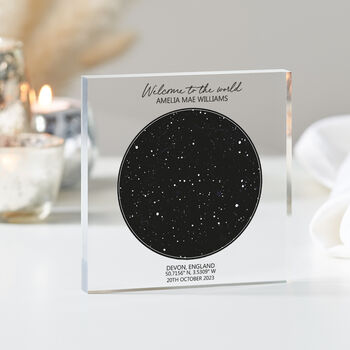 Personalised New Baby Star Map Acrylic Block Gift, 3 of 9