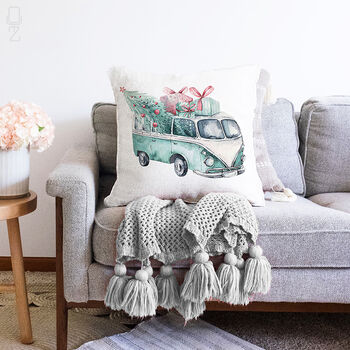 Christmas Cushion Cover With Xmas Tree And Van, 2 of 3