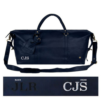 Personalised Leather Armada Duffle Holdall In Navy, 6 of 9