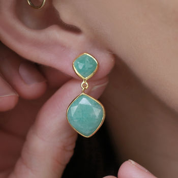 Aqua Chalcedony Gemstone Drop Earrings, 2 of 7