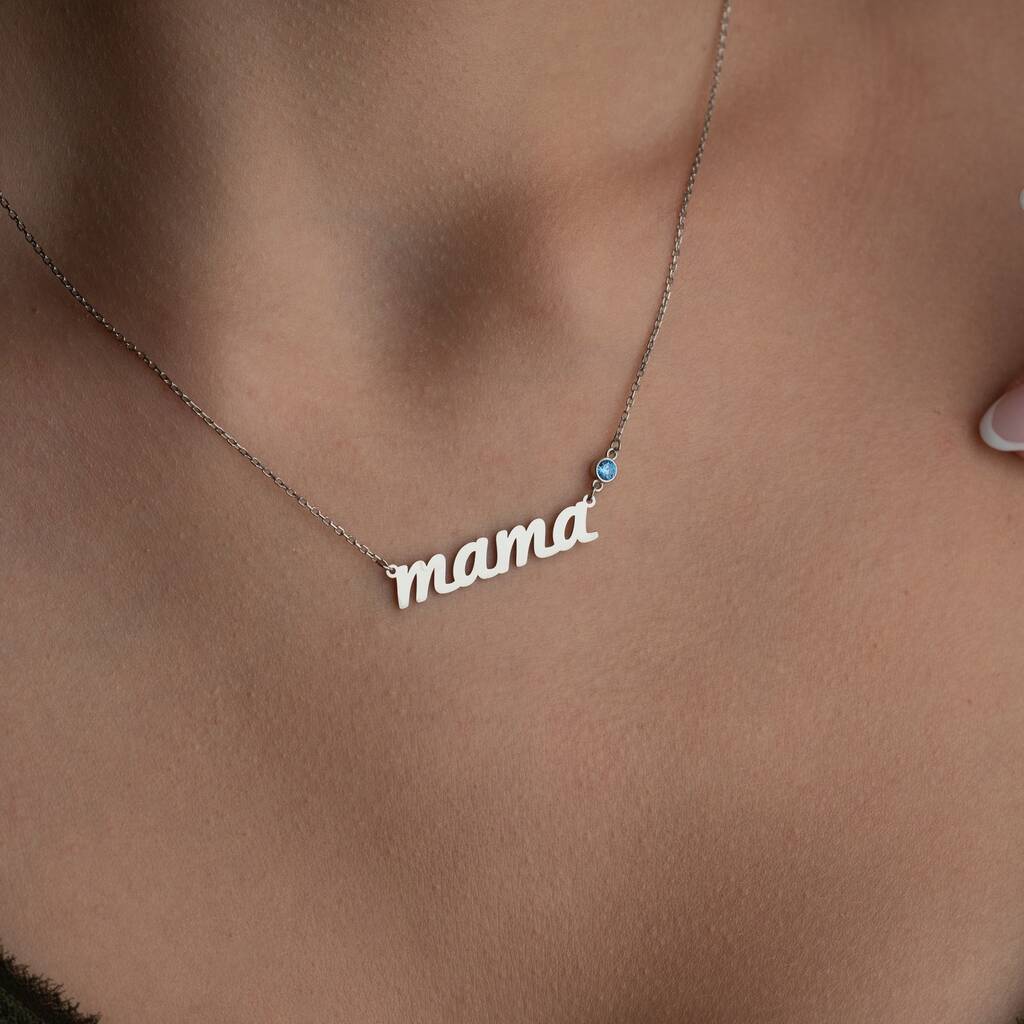 Sterling Silver Mama Birthstone Necklace, 1 of 9