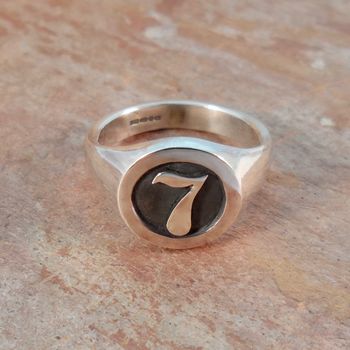 Personalised Number Round Silver Signet Ring, 2 of 4