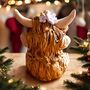 Handmade Highland Cow With Flowers Medium Sculpture Ornament, thumbnail 4 of 5