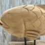 Large 30cm Hand Carved Carp Fish On Stand – Teak Root Ornament Sculpture, thumbnail 5 of 9