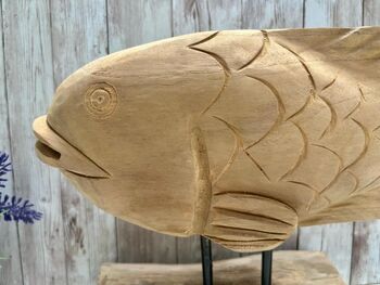 Large 30cm Hand Carved Carp Fish On Stand – Teak Root Ornament Sculpture, 5 of 9