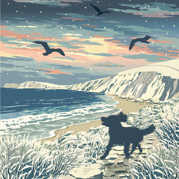 Spaniel Coastal Dog Walking Christmas Card, 2 of 11