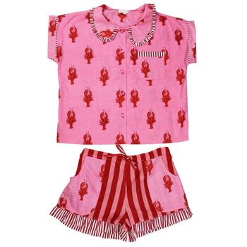 Pink And Red Lobster Cotton Short Pyjama Set, 7 of 7