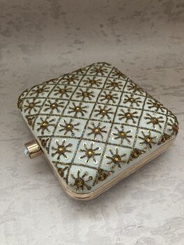 Handcrafted Raw Silk Cream Square Clutch, 3 of 6