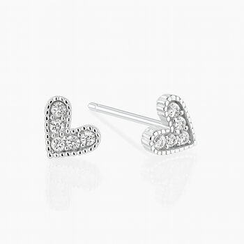 Sterling Silver Sparkling Heart Stud Earrings – 5mm, 3 of 8
