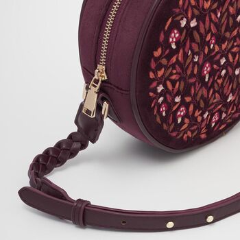 Magical Mushroom Embroidered Burgundy Velvet Circle Bag, 7 of 9