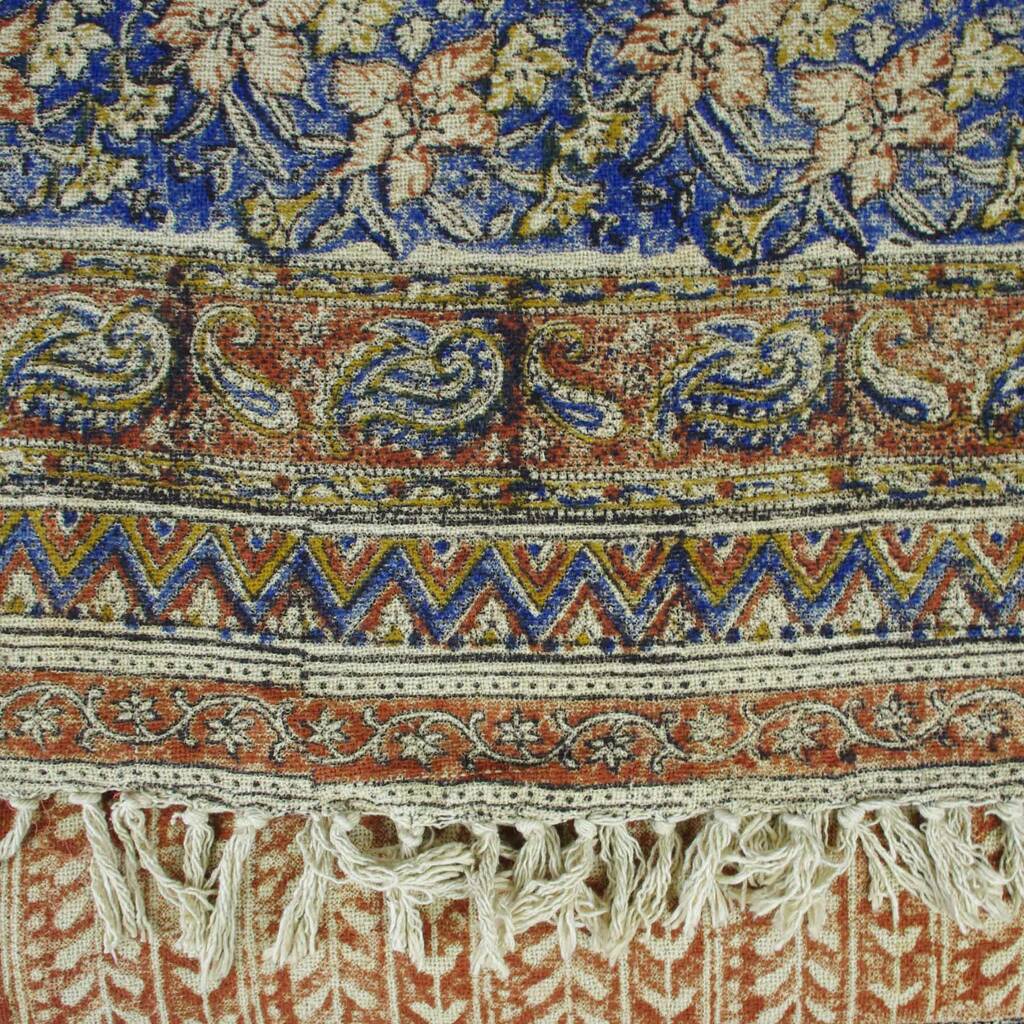 Block Printed Cotton Throw With Tassels 'Mohenjo Daro' By Reason Season