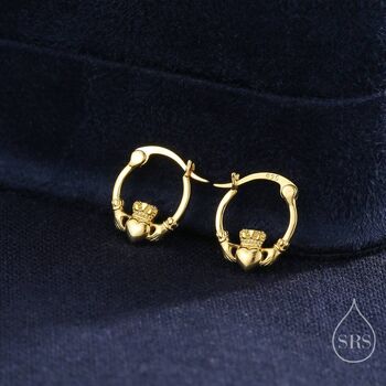 Sterling Silver Claddagh Hoop Earrings, 2 of 12
