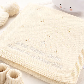 Toffee Moon White Pointelle Christening Baby Blanket, 3 of 12
