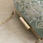Mint Green Raw Silk Oval Pearl Clutch Bag, thumbnail 7 of 8