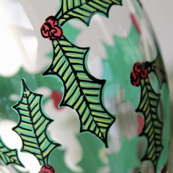 Holly Leaf Painted Wine Glass, 4 of 9