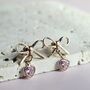 Bow Earrings With Pink Heart Charm, thumbnail 2 of 4
