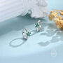 Emerald Green Cz Flower Huggie Hoop Earrings, thumbnail 2 of 11