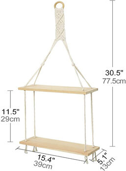 Two Tier Wall Hanging Macrame Wooden Floating Shelves, 4 of 4