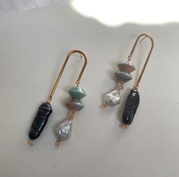 Freshwater Pearls And Agate Arch Earrings, 2 of 7