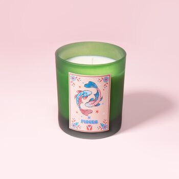 Pisces Zodiac Illustration Frosted Green Scented Candle, 2 of 3