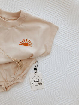 Beige 'Here Comes The Sun' Short Sleeve Summer Romper, 3 of 3