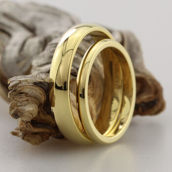 18ct Gold Polished D Shape Matching Wedding Ring Set, 2 of 5