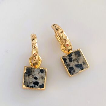 Square Dalmatian Jasper Gold Plated Gemstone Earrings, 6 of 6