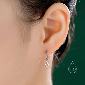 Mismatched Star Dangle Huggie Hoop Earrings, 7 of 12
