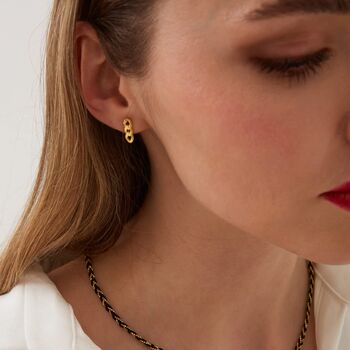 Chain Stud Earring In Sterling Silver And Gold Vermeil, 5 of 8