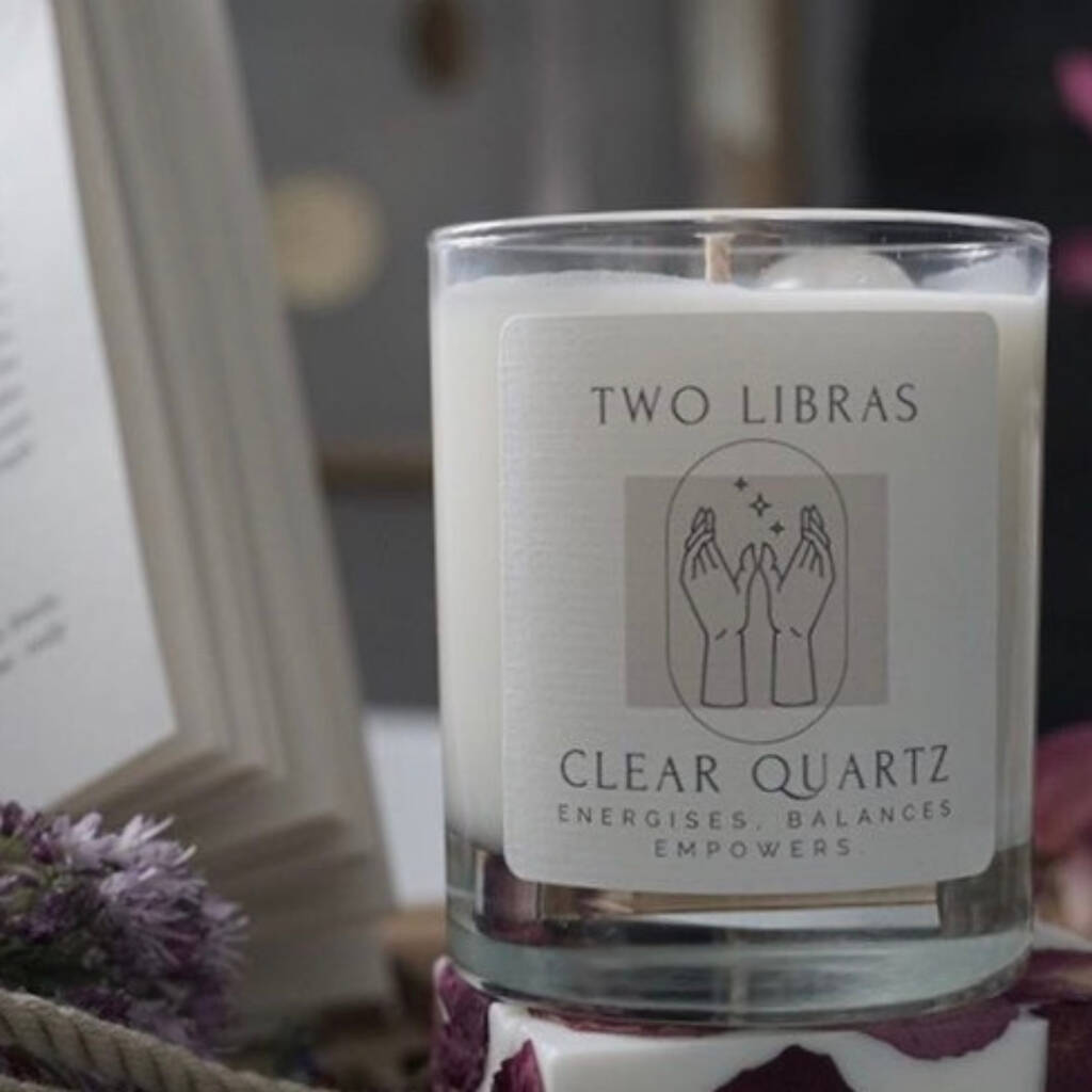Clear Quartz Crystal Intention Candle For Clarity By Two Libras